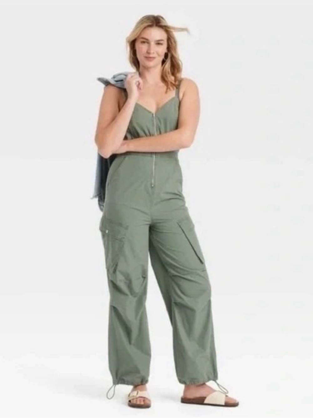 Universal Thread Olive Green Cargo Romper with Front Zip XS